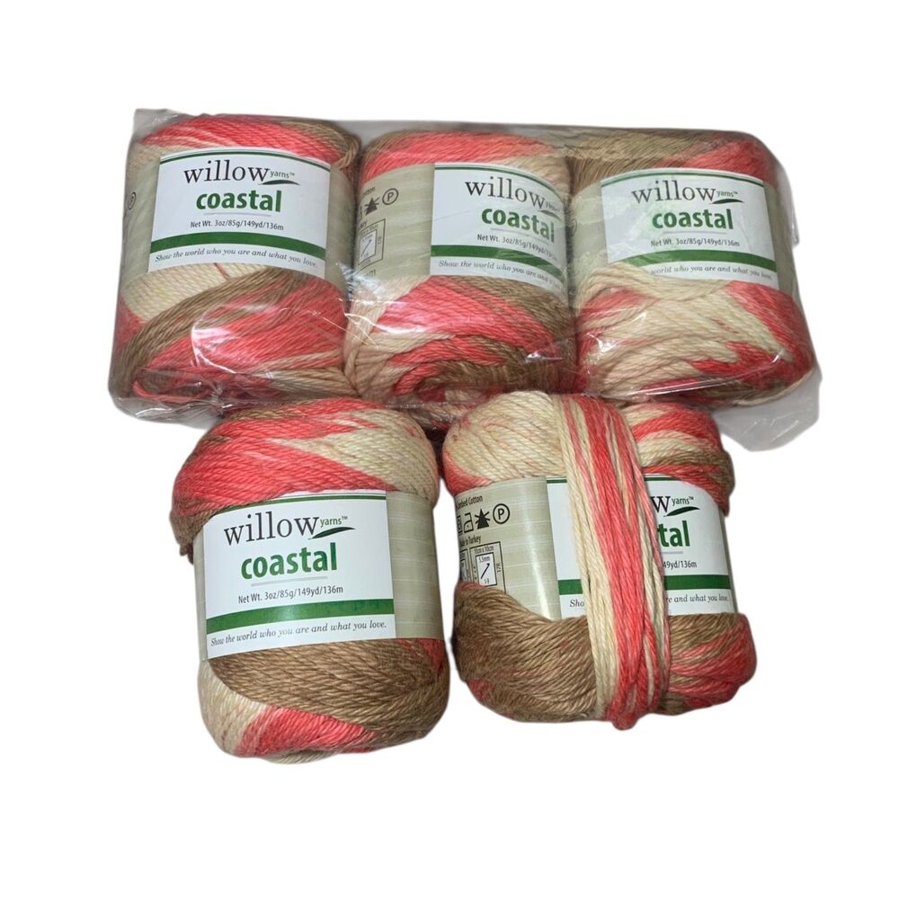 Willow Yarns Coastal Combed Cotton Yarn Lot 5 Skeins Pink Brown  Knit Crochet
